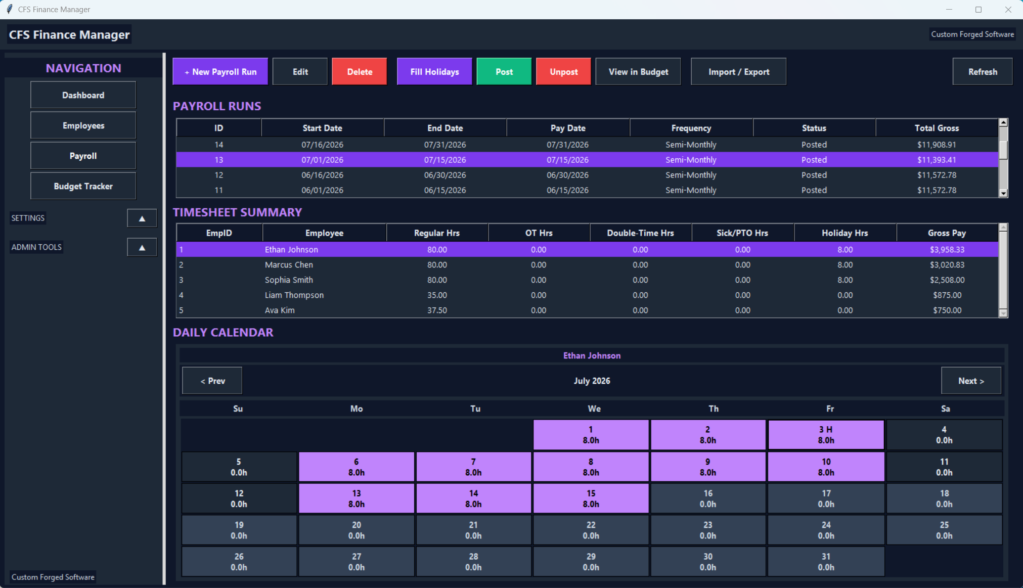 CFS Finance Manager - Payroll View